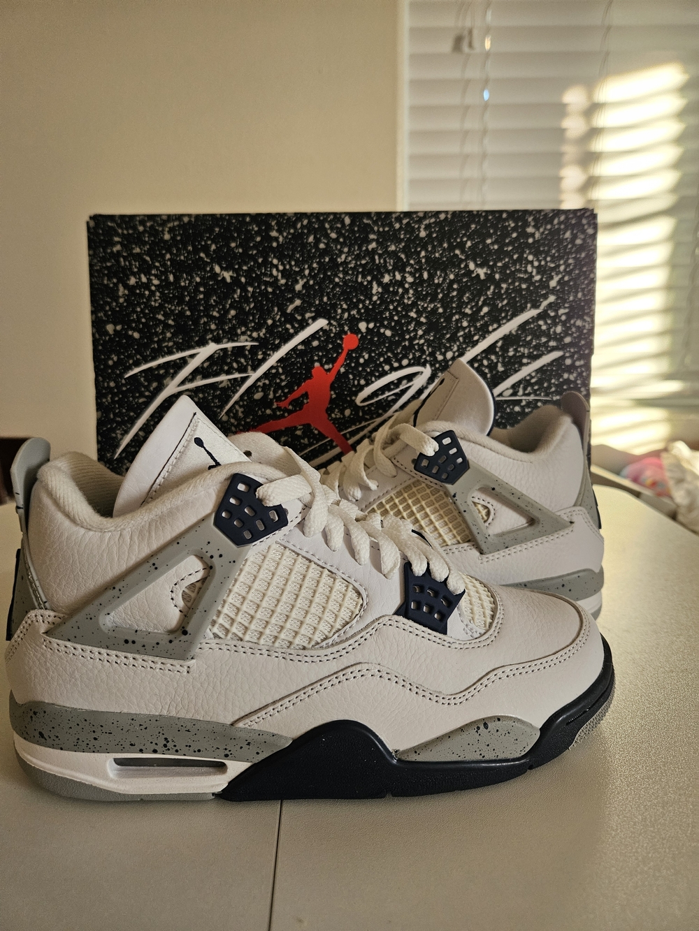 JORDAN 4Y White Midnight Navy  Retro 4 Sneakers.